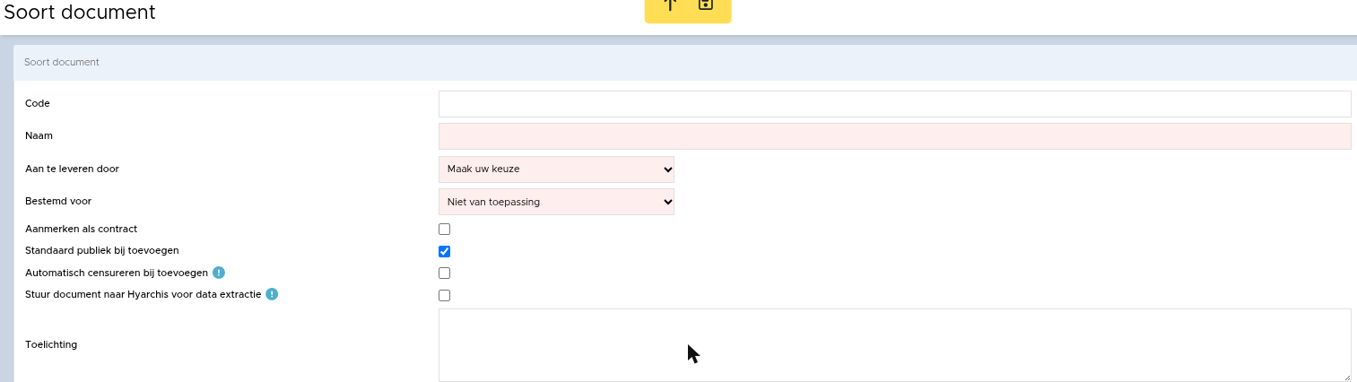 Instelling "Stuur document naar Hyarchis voor data extractie" in het "Soort document"-formulier — deze instelling is de achterliggende configuratie voor de in het artikel beschreven automatische …