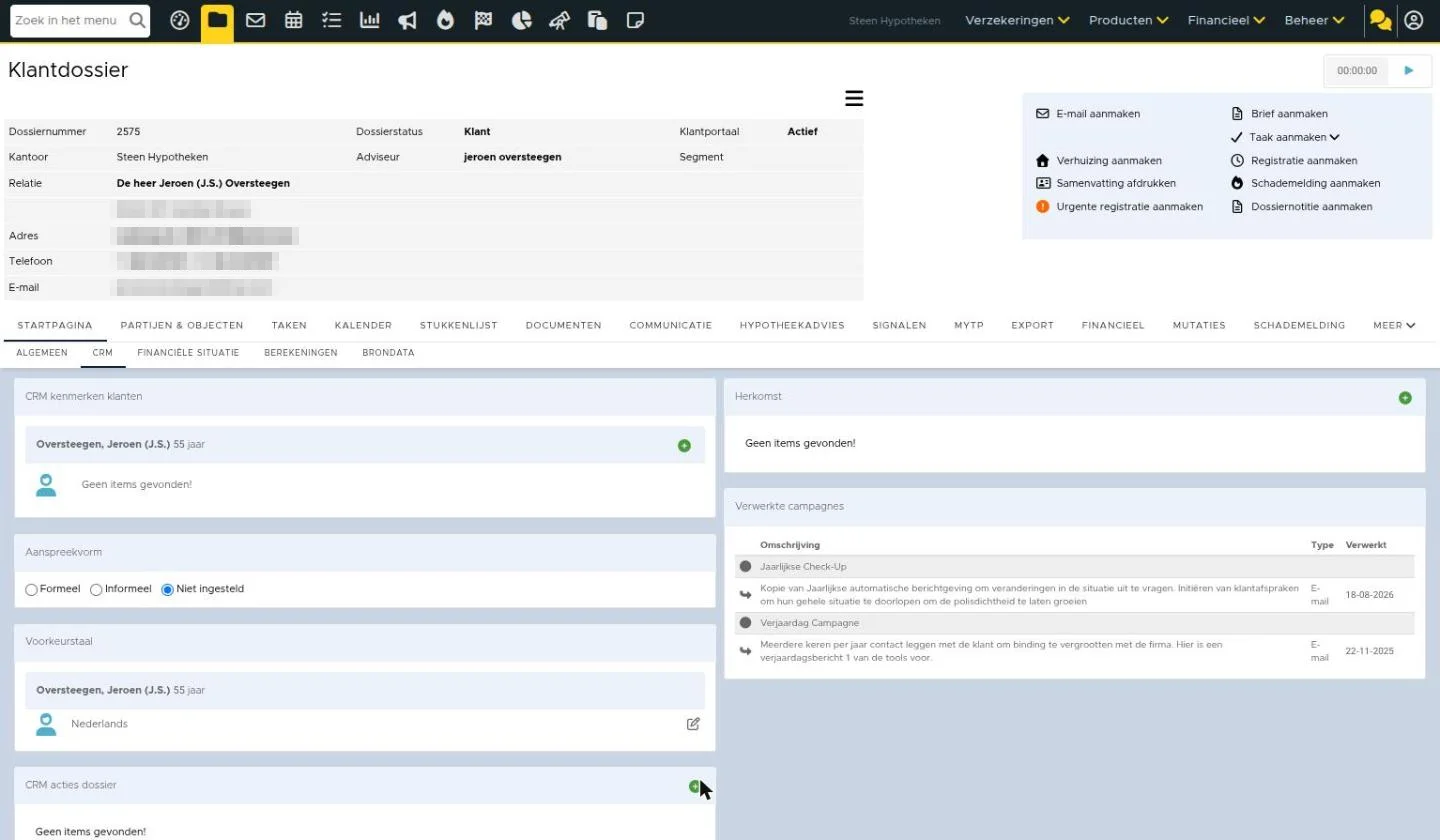 Startpagina > CRM: CRM-kenmerken, aanspreekvorm, voorkeurstaal, herkomst en verwerkte campagnes
