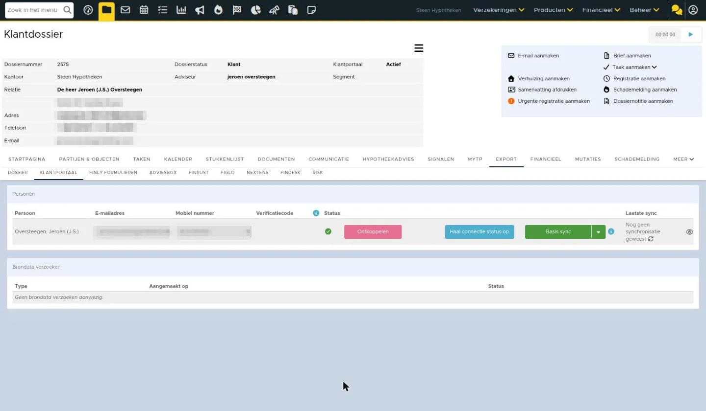 Export > Klantportaal: personen koppelen aan UwKluis / Online klantportaal, synchroniseren en brondataverzoeken
