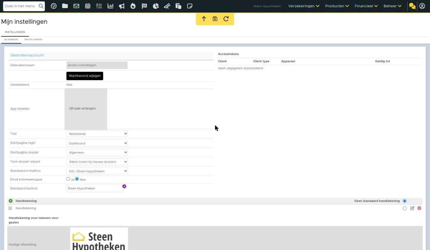 Mijn instellingen: gebruikersaccount, authenticator-app, taal, startpagina's, standaard e-mailbox en handtekening