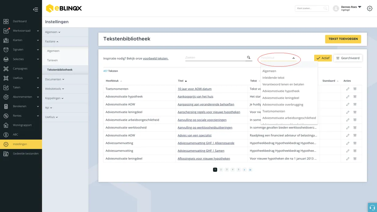 Filter tekstenbibliotheek