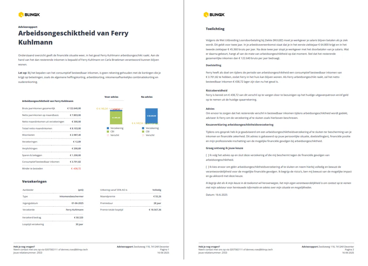 Inkomensbeschermer in adviesrapport