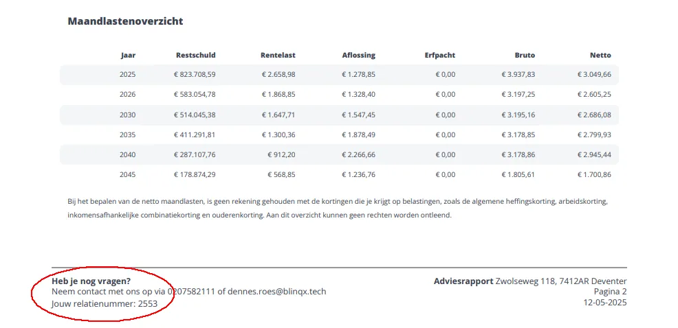 Relatienummer in adviesrapport